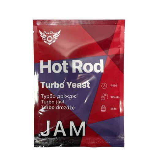 Спиртові турбо дріжджі Hot Rod Jam на 25 л (69 г) для фруктових браг Спиртові турбо дріжджі Hot Rod Jam на 25 л (69 г) для фруктових браг
